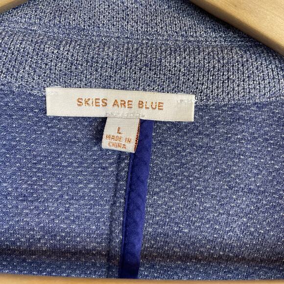 Skies are Blue Asa Stretch Knit Open Jacket Blazer Chambray Blue Cuffed women L - Picture 11 of 13